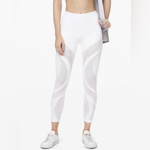Lululemon Wunder‎ Under White 25" Lace Panels High Waist Tight Leggings Pants 4 - Picture 1 of 7